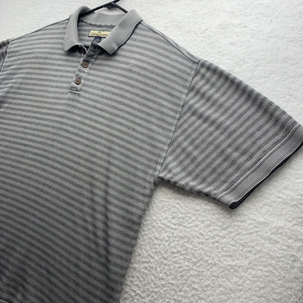 Tommy Bahama Polo Golf Shirt Mens XL X-Large Gray Striped Silk Blend Relaxed Fit - Picture 3 of 10